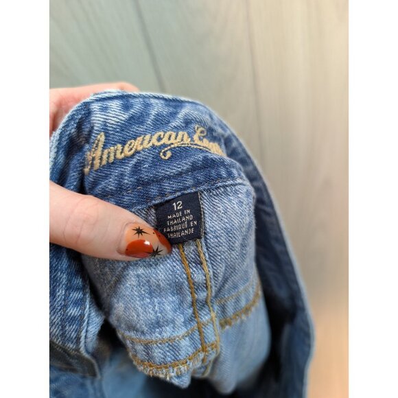 Vintage Y2K American Eagle Low Rise Denim Mini Skirt Size 12 Skater Grunge - Picture 3 of 6